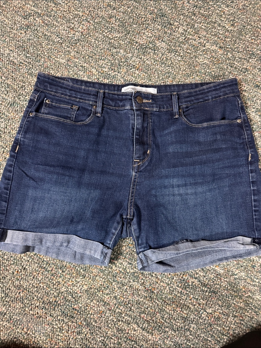 Signature by Levi Strauss Dark Blue Rolled-Hem Denim Shorts